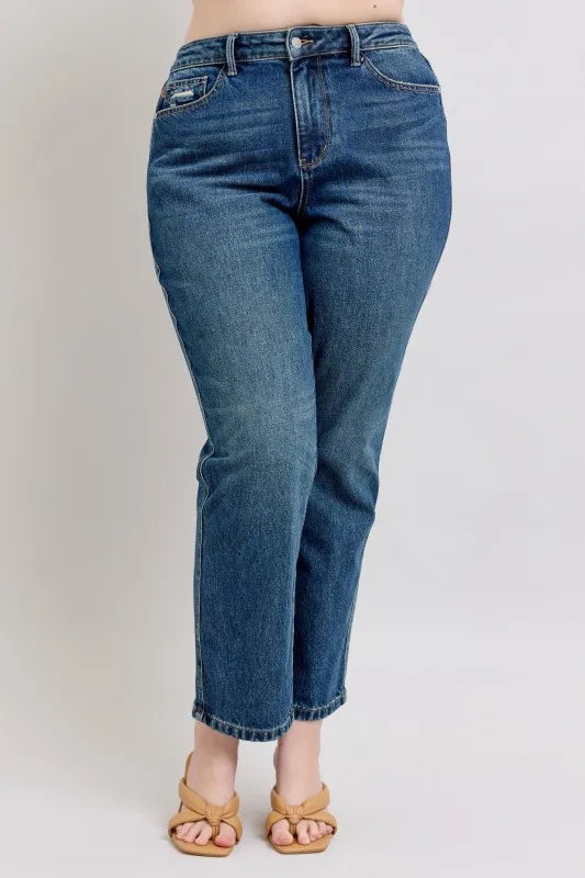 Judy Blue Full Size High Waisted Rigid Magic Non-destroy Straight Leg Jeans Plus Size - LoveNest Treasures