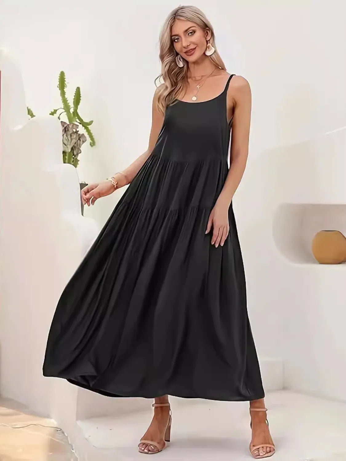 Plus Size Scoop Neck Sleeveless Midi Cami Dress - LoveNest Treasures