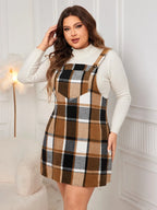 Honey Plus Size Plaid Wide Strap Overall Dress - LoveNest Treasures