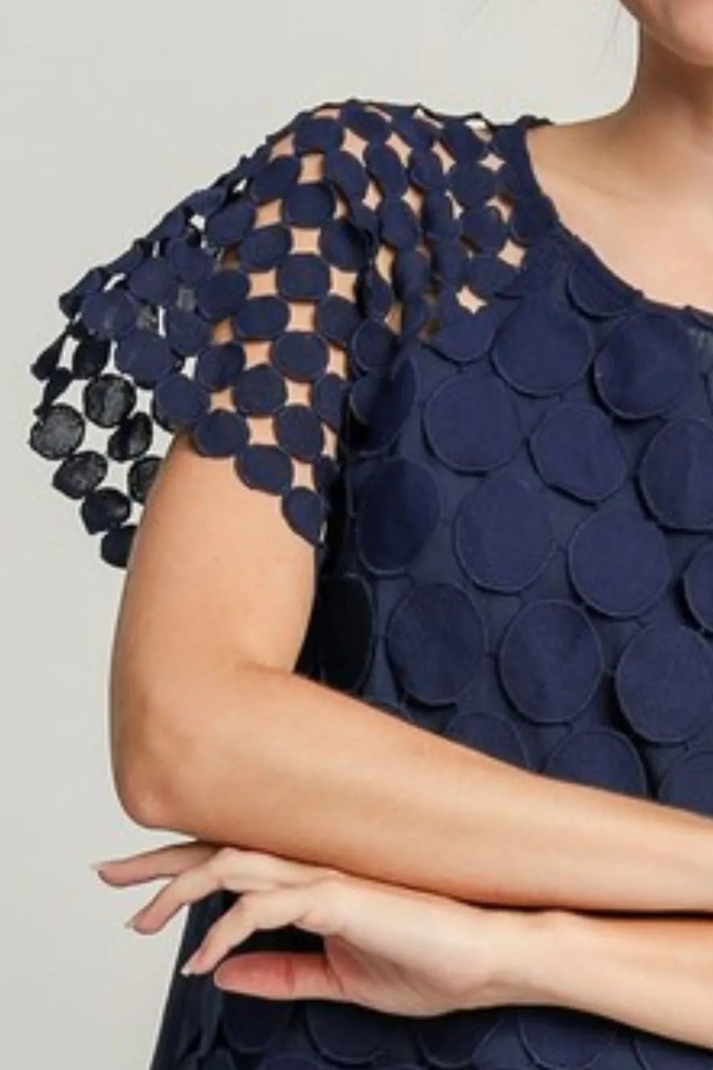 Umgee Full Size Mixed Polka Dot Lace Raglan Sleeve Boxy Cut Top Plus Size - LoveNest Treasures